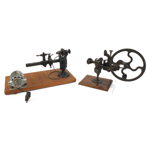 126 - Two vintage watch makers lathes together with watch makers precision tools and accessories, the larg... 