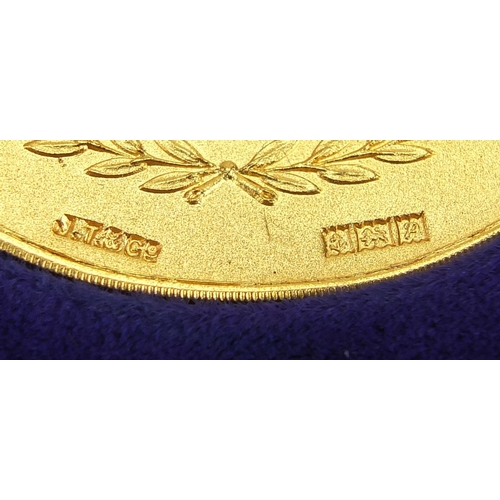 263 - Four Sir Winston Churchill commemorative medallions comprising one in 22ct gold, one silver gilt, on... 