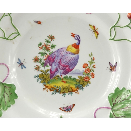 606 - 19th Century Copeland porcelain shallow dish, hand painted and relief moulded with a bird, insects a... 