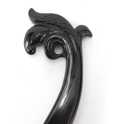 544 - Indian black and green jade carved spoon carved of naturalistic form,  19.5cm in length