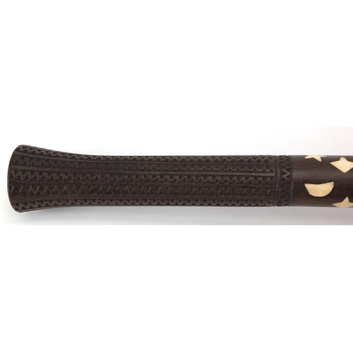 569 - Indian ceremonial ebony and ivory mace with star motifs, 47cm in length