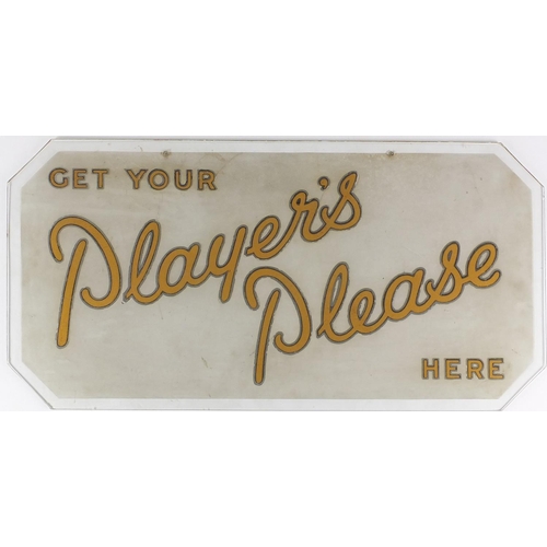 155 - Vintage Players glass advertising sign, Get Your Players Please Here, 61cm x 30.5cm