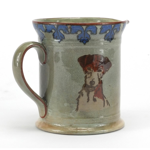 653 - Royal Doulton Titanium jug by Cecil Aldin, decorated with two dogs, factory marks and numbered D1525... 