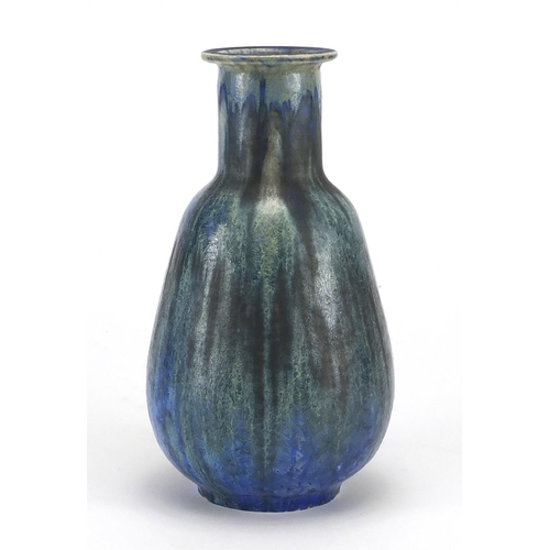 672 - French art pottery vase by Mougin of Nancy, having a blue and green crystalline glaze, incised marks... 