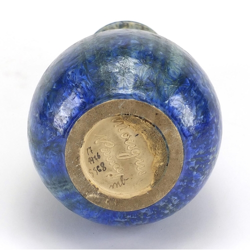 672 - French art pottery vase by Mougin of Nancy, having a blue and green crystalline glaze, incised marks... 