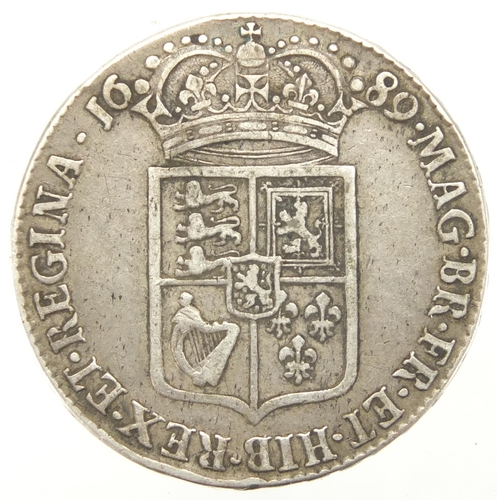 227 - James II 1689 silver half crown, approximate weight 14.9g