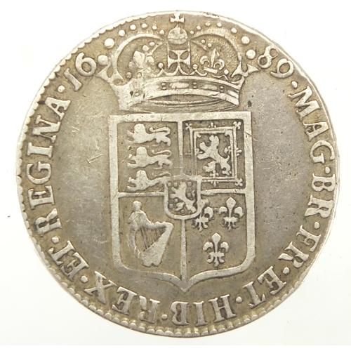 228 - James II 1689 silver half crown, approximate weight 14.9g