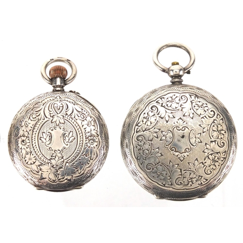 978 - Three ladies silver cased pocket watches with ornate enamel dials and one other silver cased watch w... 