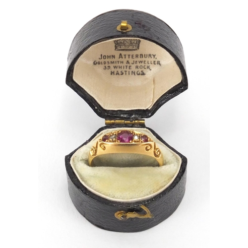 891 - Victorian 18ct gold ruby and diamond ring, size N, approximate weight 3.3g