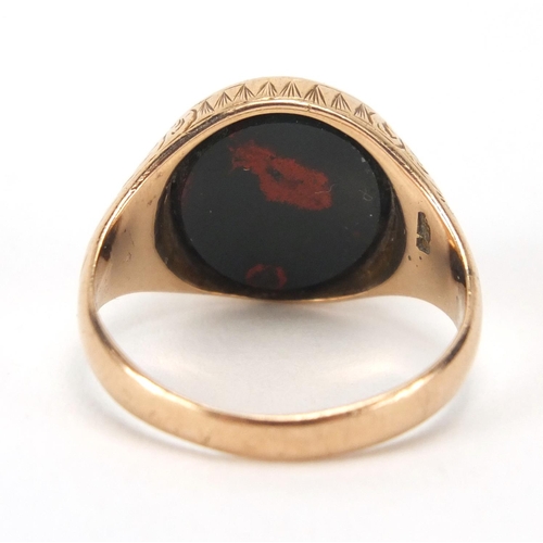 851 - Masonic interest 9ct gold bloodstone signet ring, size O, approximate weight 4.8g