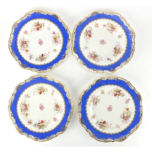 605 - Victorian Copeland dessert set, each decorated with flowers within a blue and gilt border, each with... 