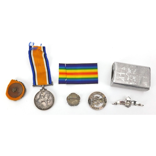 295 - British Military 1914-18 war medal and related brooches and matchbox holder, the medal awarded to CH... 