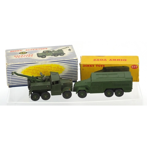 398 - Die cast Dinky toys, all boxed including recovery tractor 661, tank transporter 660 and armed comman... 