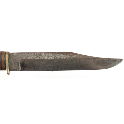 346 - British World War II RAF servicing commando knife with horn pommel, the steel blade marked W & S. B ... 