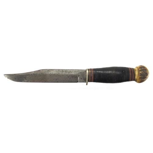 346 - British World War II RAF servicing commando knife with horn pommel, the steel blade marked W & S. B ... 