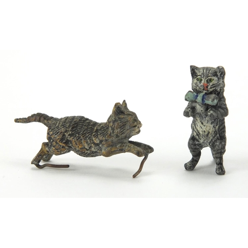 92 - Four Austrian cold painted bronze animals comprising three cats and a bull, the largest 3cm high