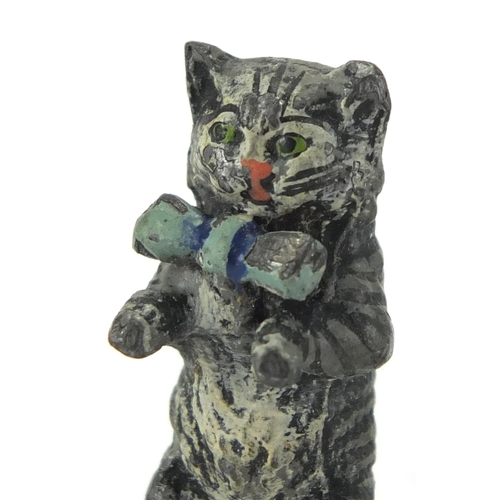 92 - Four Austrian cold painted bronze animals comprising three cats and a bull, the largest 3cm high