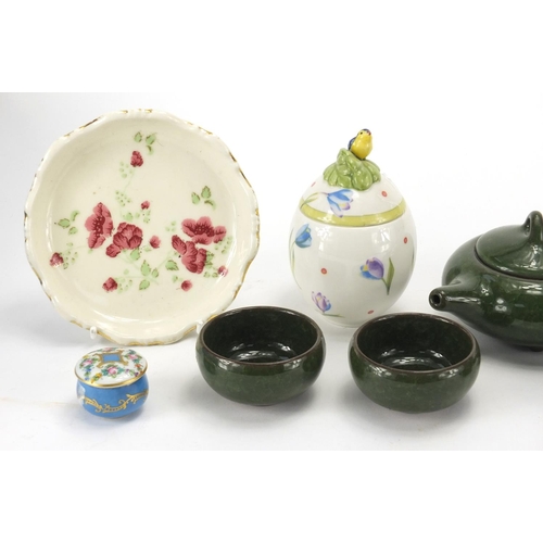 129 - Chinese green glazed tea service, a Villeroy & Boch pot and cover, Zsolnay dish and a French hand pa... 