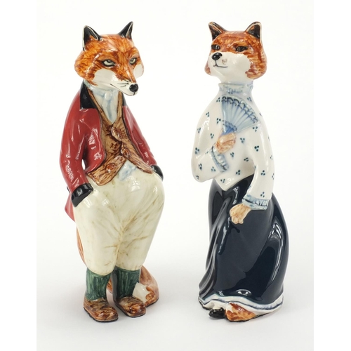 2259 - Two Rye pottery Wind in the Willows animals, Mr and Mrs Fox, the largest 22.5cm high