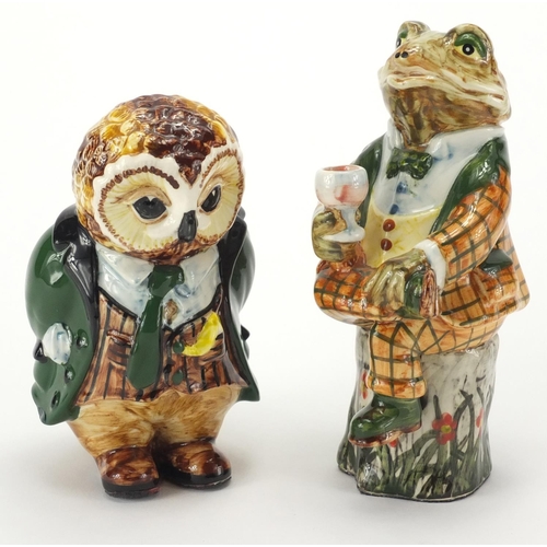 2262 - Two Rye pottery Wind in the Willows animals, Toad and Owl, the largest 16cm high