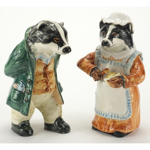 2260 - Two Rye pottery Wind in the Willows animals, Mr and Mrs Badger, the largest 19.5cm high