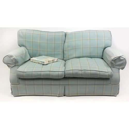 2003 - Laura Ashley two seater settee with light blue check upholstery, together with a double duvet cover ... 