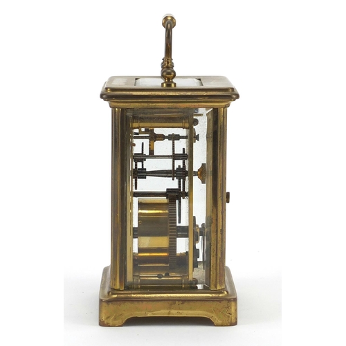 2061 - Brass cased carriage clock by Bruford & Sons, with  enamelled dial and Roman numerals, 11cm high exc... 