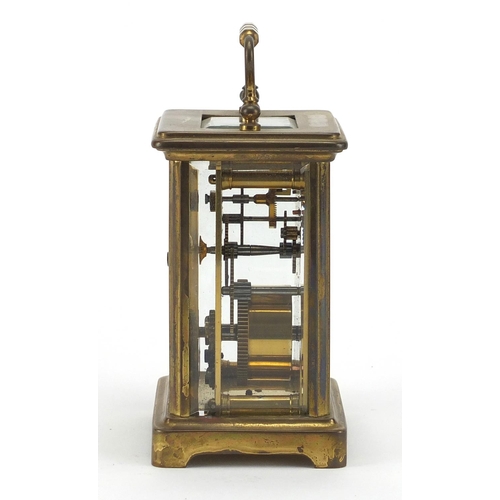 2061 - Brass cased carriage clock by Bruford & Sons, with  enamelled dial and Roman numerals, 11cm high exc... 