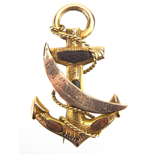 325 - HMS Northward 9ct gold anchor brooch, 3.5cm length approximate weight 3.1g