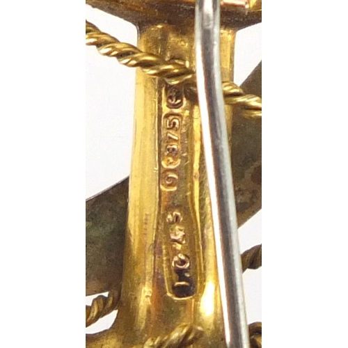 325 - HMS Northward 9ct gold anchor brooch, 3.5cm length approximate weight 3.1g