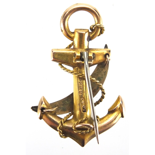 325 - HMS Northward 9ct gold anchor brooch, 3.5cm length approximate weight 3.1g