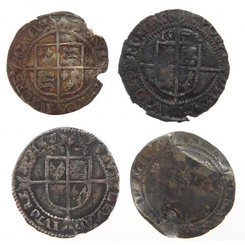 211 - Four Elizabethan hammered silver pennies, including dates 1566, 1572 and 1575, approximate weight 4.... 