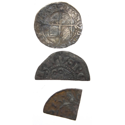 216 - Three hammered silver pennies, together with clippings and other coins, approximate weight 9.6g