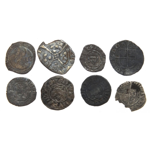 221 - Eight hammered silver coins, various denominations, the largest 1.7cm in diameter, approximate weigh... 