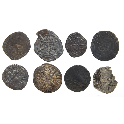 221 - Eight hammered silver coins, various denominations, the largest 1.7cm in diameter, approximate weigh... 