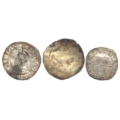 222 - Eleven hammered silver coins mostly British, various denominations, the largest 2.5cm in diameter, a... 