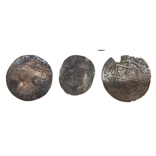 222 - Eleven hammered silver coins mostly British, various denominations, the largest 2.5cm in diameter, a... 