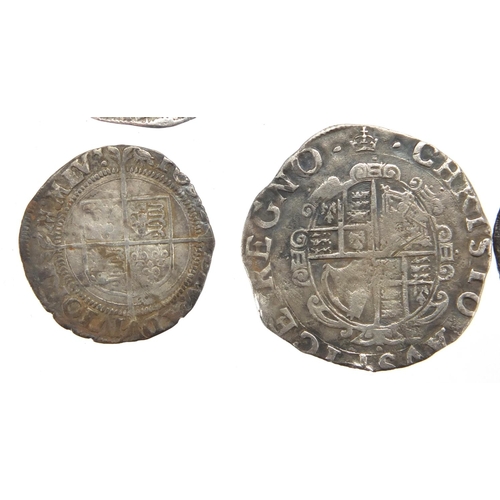 193 - Seven hammered silver coins including a Charles I shilling, approximate weight 22.5g