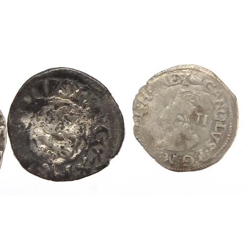 193 - Seven hammered silver coins including a Charles I shilling, approximate weight 22.5g