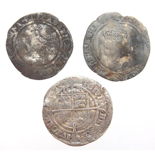 196 - Three Elizabethan hammered silver six pence's, possibly dates 1568, 1569 and 1602, approximate weigh... 