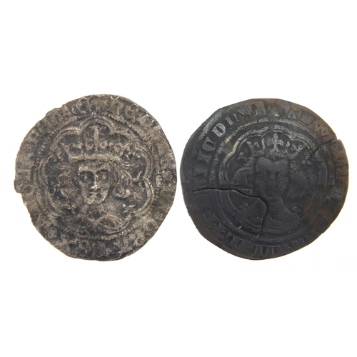 199 - Two hammered silver coins, each approximately 2.8cm in diameter, approximate weight 7.6g