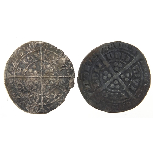 199 - Two hammered silver coins, each approximately 2.8cm in diameter, approximate weight 7.6g