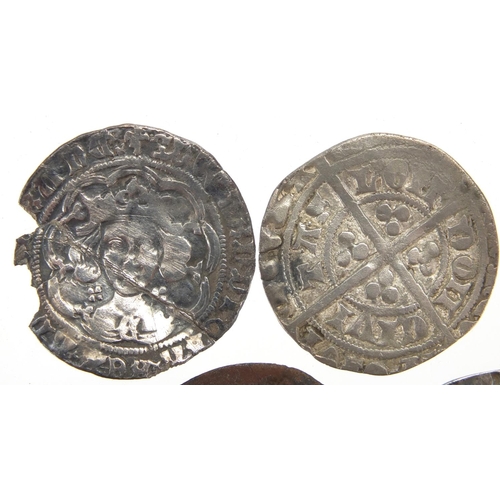 200 - Five hammered silver coins, each approximately 2.6cm in diameter, approximate weight 14.4g