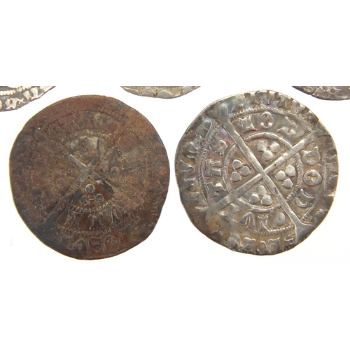 200 - Five hammered silver coins, each approximately 2.6cm in diameter, approximate weight 14.4g