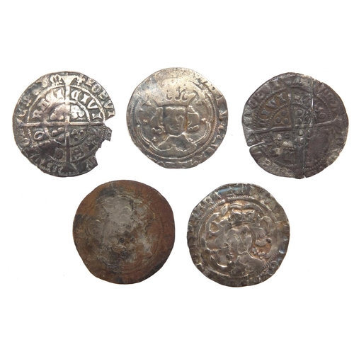 200 - Five hammered silver coins, each approximately 2.6cm in diameter, approximate weight 14.4g