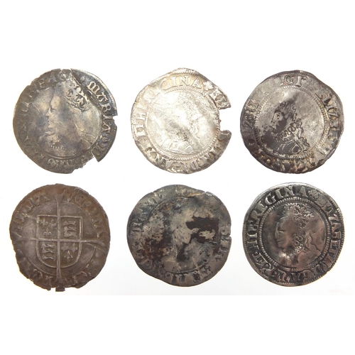 203 - Six hammered silver coins, some Elizabethan, approximate weight 11.2g