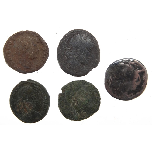 259 - Elven Roman coins including a silver example, approximate weight 34.1g