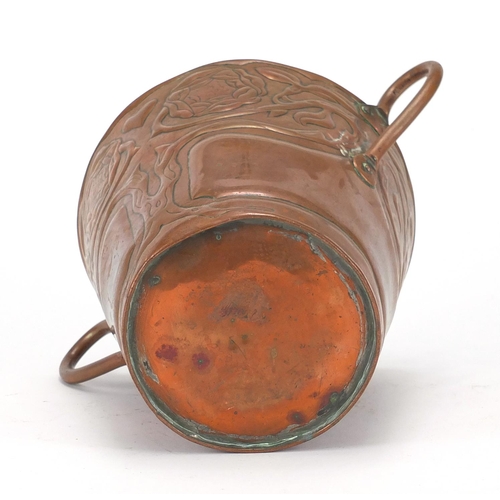 702 - Arts & Crafts copper ice bucket with twin handles, embossed with the tree of life, 16.5cm high