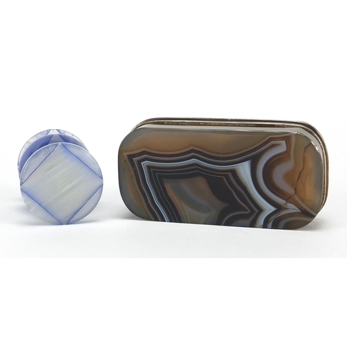3 - Rectangular agate and silver mounted snuff box, together with a blue and white polished stone vase, ... 