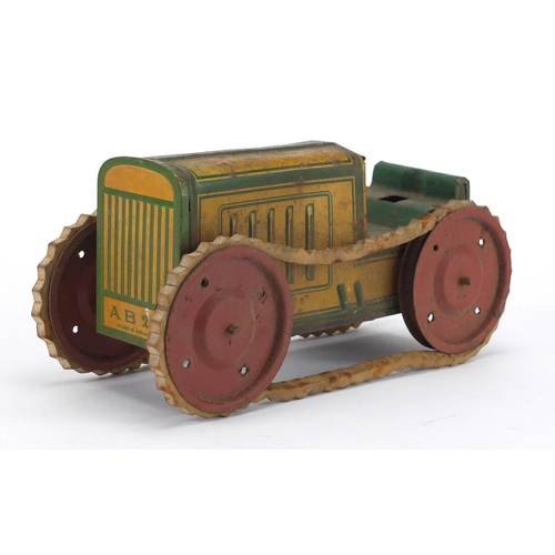 408 - German tin plate clockwork tractor, 24cm in length